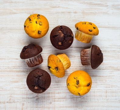 Yellow and Brown Cupcakes in Top View