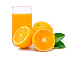 orange juice with oranges isolated on white background