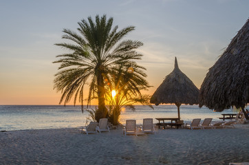 Beach sunset in Curacao a Caribbean Island