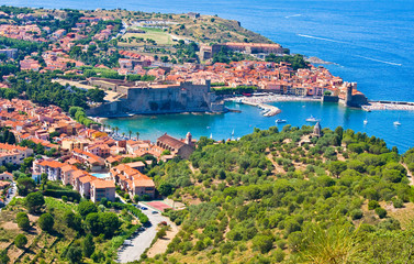 Collioure harbour, Languedoc-Roussillon, France, french catalan coast - obrazy, fototapety, plakaty