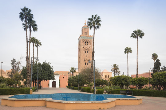 The famous Koutoubia Mosque in Marrakesh in Morocco can be seen from almost everywhere in the city
