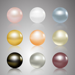 Pearls set. Beautiful shiny natural pearls. Nacreous and iridescent. With transparent glares and highlights for decoration.