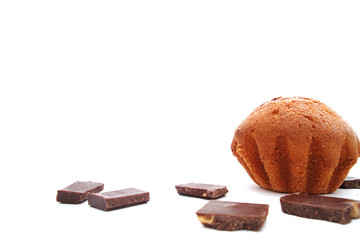 muffin and chocolate Isolated on white background
