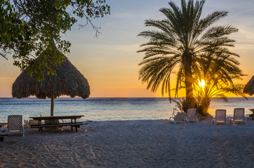 Beach sunset in Curacao a Caribbean Island