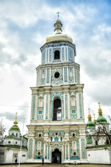 Fototapeta na wymiar Saint Sophia Sofia Cathedral Tower Golden Dome Sofiyskaya Square Kiev Ukraine. 