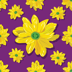 Fototapeta na wymiar seamless pattern with yellow flowers on violet background