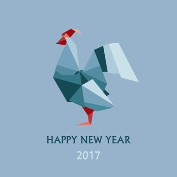 Vector illustration of origami silhouette of cock, rooster