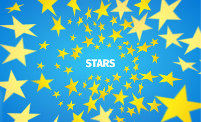 Yellow star background. Vortex of paper polygon. Vector banner