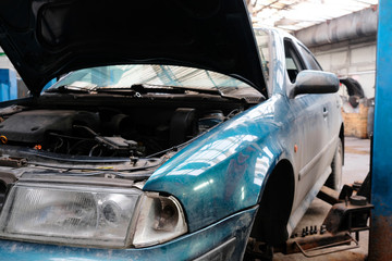 Car in a car repair station