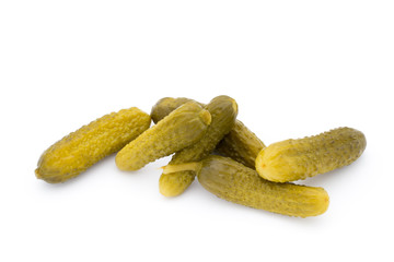 Marinated pickled cucumbers isolated on the white.