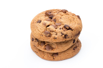 Chocolate chip cookies isolated on white background.