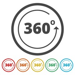 Angle 360 degrees sign icons set 