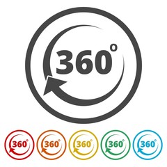 Angle 360 degrees sign icons set 