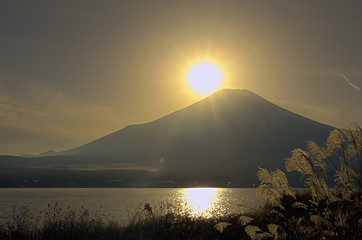 Sunset at Mount Fuji in autumn season, Yamanashi, Japan
