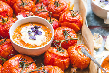 Roasted tomatoes and soup 