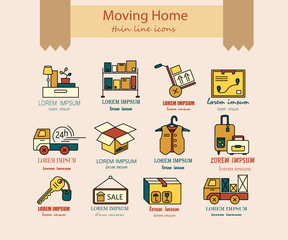 Warehouse logistic thin line icons.