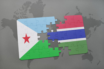 puzzle with the national flag of djibouti and gambia on a world map
