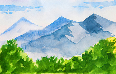 mountain watercolor - 131143752