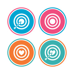Target aim icons. Darts board signs symbols.
