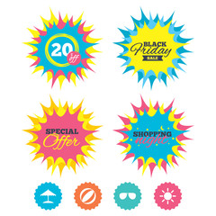 Beach holidays icons. Umbrella and Sunglasses.