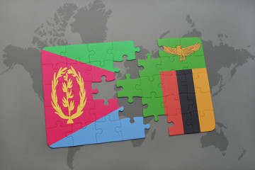 puzzle with the national flag of eritrea and zambia on a world map