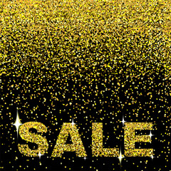 Christmas Shopping Sale Design with Gold Confetti Background.