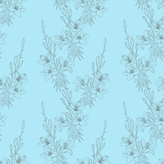 Seamless vector floral pattern texture with lilies on blue background