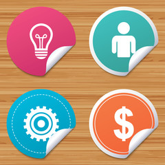 Business signs. Human and lamp bulb idea icons.