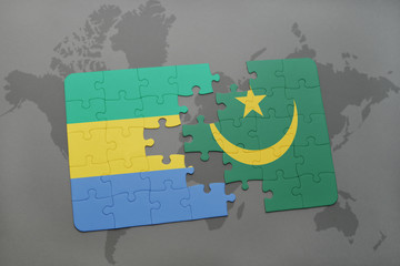 puzzle with the national flag of gabon and mauritania on a world map