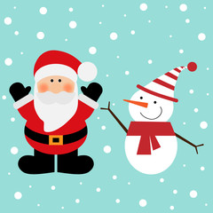 Vector illustration of a Santa and snowman on a snow background