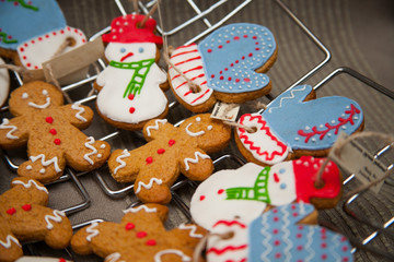 Christmas homemade gingerbread cookies on wooden table