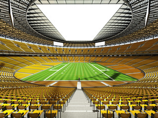 3D render of a round football stadium with yellow seats for hundred thousand fans