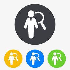 Icono plano hombre con lupa en circulo varios colores