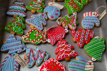 Christmas homemade gingerbread cookies on wooden table