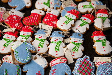 Christmas homemade gingerbread cookies on wooden table