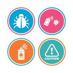 Bug disinfection signs. Caution attention icon.