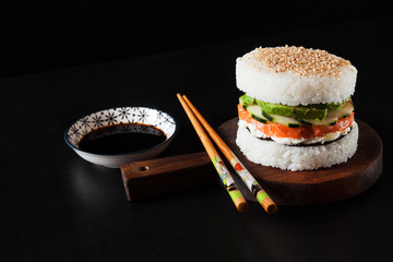 Homemade sushi salmon burger