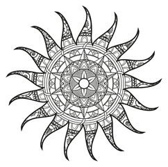 Vector illustration of a black and white mandala sun for coloring book, sole mandala in bianco e nero da colorare vettoriale