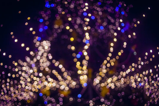 New Year tree in the city. The image is not in focus, beautiful bokeh