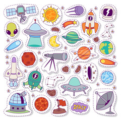 Solar system astronomy icons stickers vector set. © Vectorvstocker