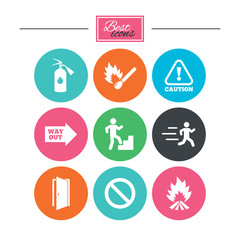 Fire safety, emergency icons. Extinguisher sign.