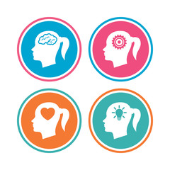 Head with brain icon.Female woman symbols.