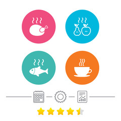 Hot food icons. Grill chicken and fish symbols.