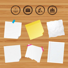 Scales of Justice icon. Auction hammer and case.