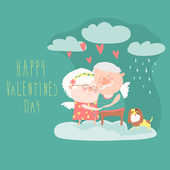 Naklejka premium Couple of elderly angels hugging