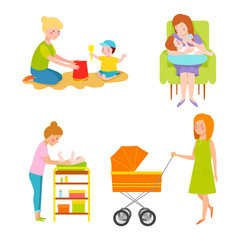Young mother vector characters.