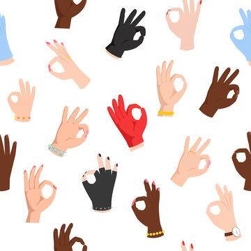 Seamless pattern with ok hand gestures