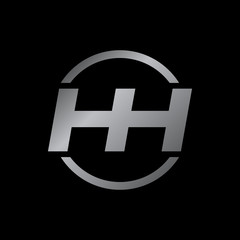 initial letter logo with circle silver color HH
