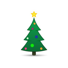 Christmas tree flat icon, vector simple design with shadow. Black symbol of fir-tree.