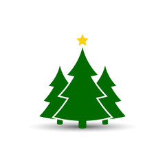 Christmas tree flat icon, vector simple design with shadow. Green symbol of fir-tree.